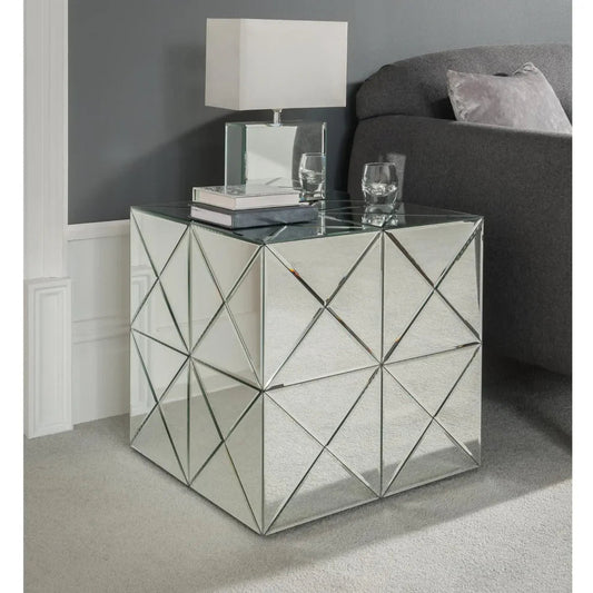 Geometric Mirrored Side Table – Luxe Elegance Meets Modern Design - Fabels
