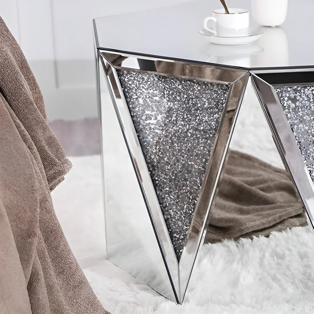 Glamorous Mirrored Coffee Table with Crystal Diamond Accents – Luxury Centerpiece for Elegant Interiors - Fabels