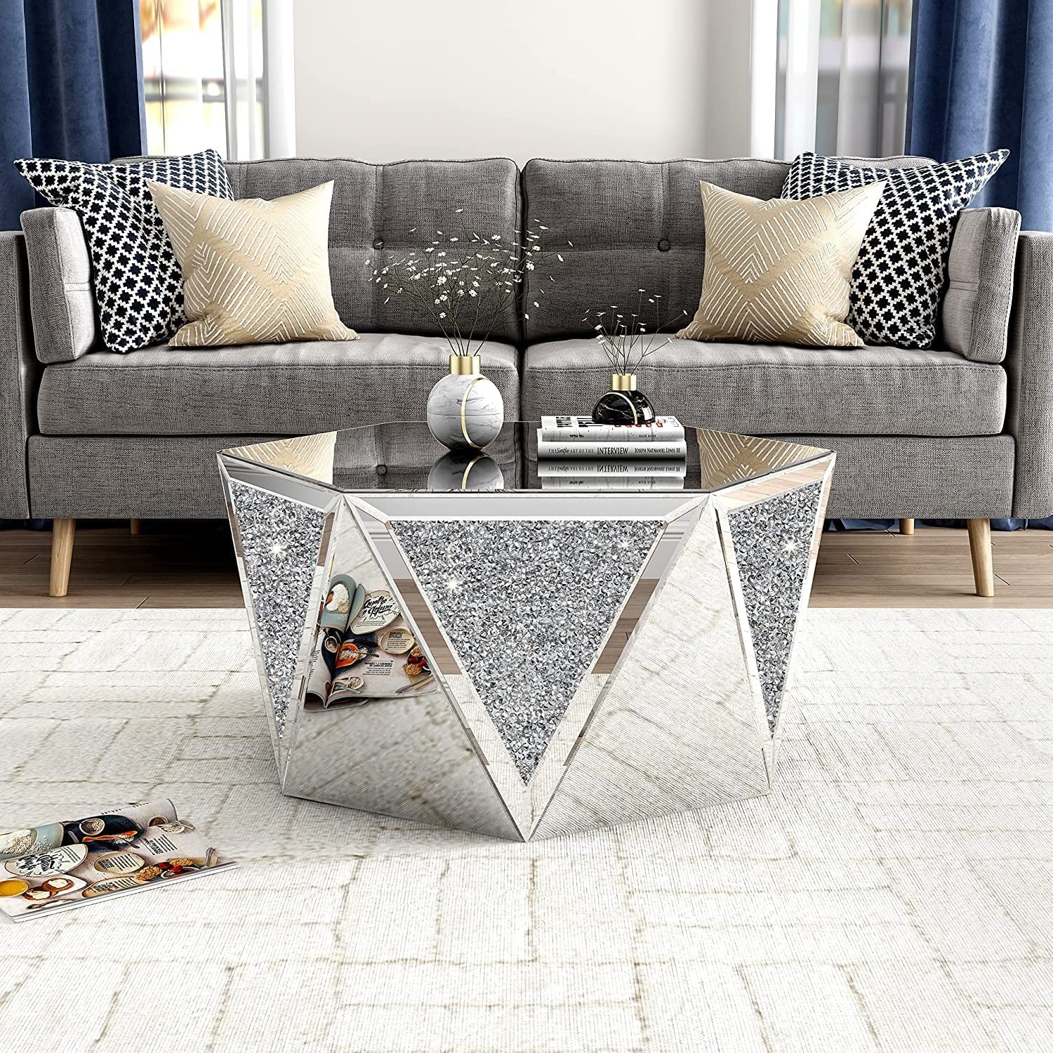 Glamorous Mirrored Coffee Table with Crystal Diamond Accents – Luxury Centerpiece for Elegant Interiors - Fabels