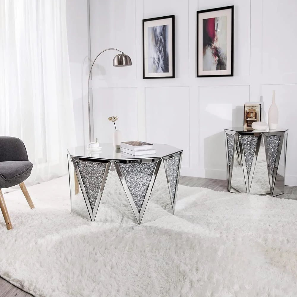 Glamorous Mirrored Coffee Table with Crystal Diamond Accents – Luxury Centerpiece for Elegant Interiors - Fabels