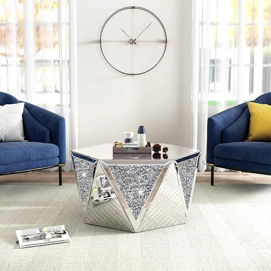Glamorous Mirrored Coffee Table with Crystal Diamond Accents – Luxury Centerpiece for Elegant Interiors - Fabels