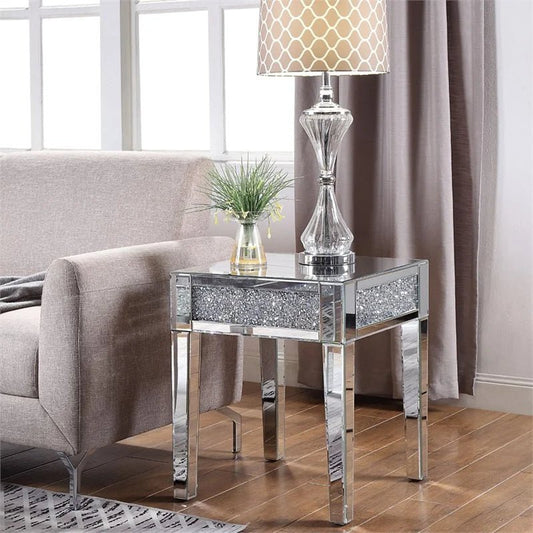 Glamorous Mirrored Side Table with Crystal Inlay – Elegant Accent Piece - Fabels