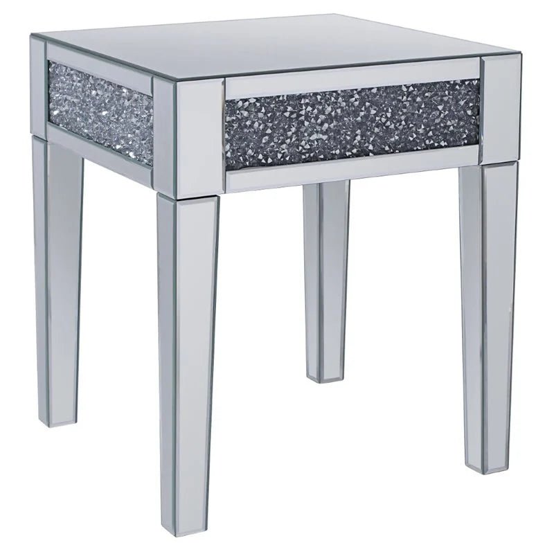 Glamorous Mirrored Side Table with Crystal Inlay – Elegant Accent Piece - Fabels