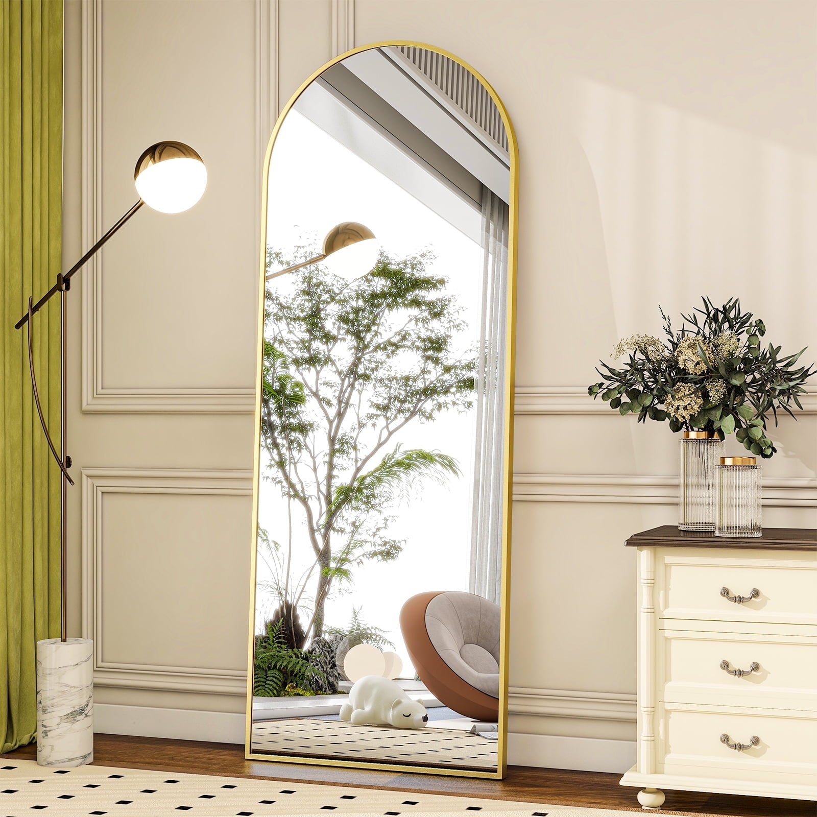 Golden 5.5 ft Arch Full-Length Mirror with Stand | All-India Delivery & Guarantee - Fabels
