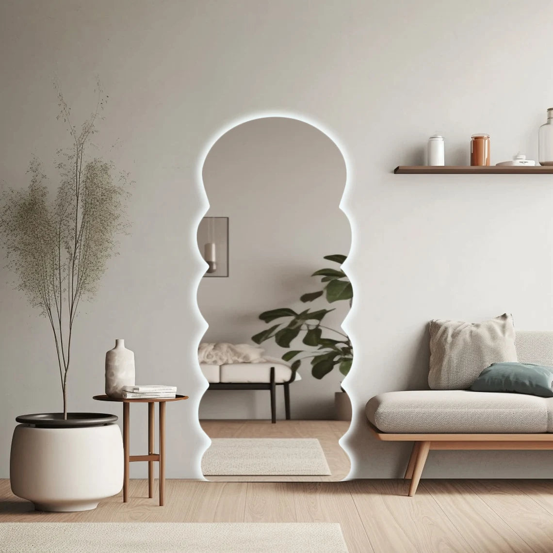 LED Full-Length Mirror with Abstract Design – Perfect Blend of Modern Aesthetics and Functionality