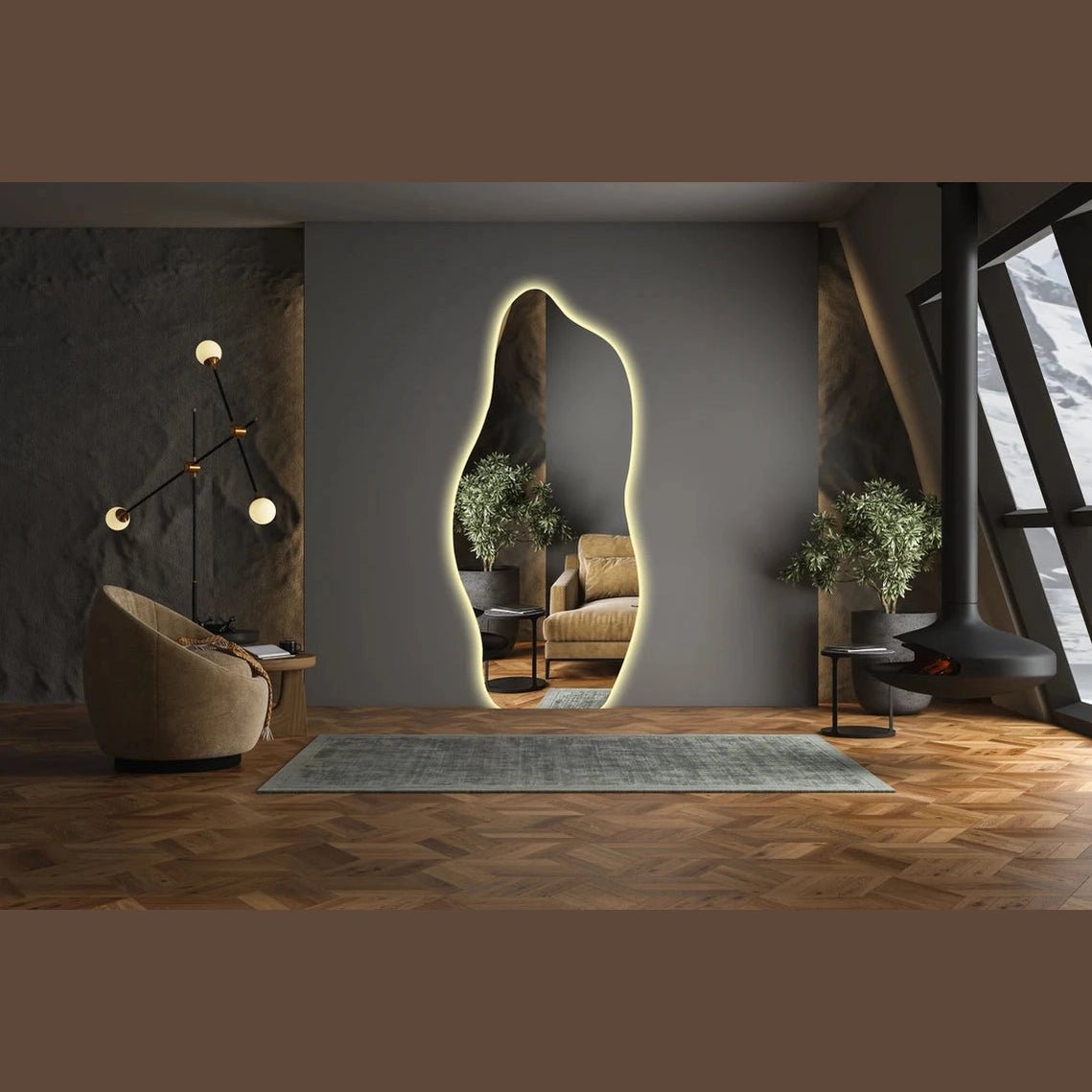LED Full-Length Abstract Mirror – Contemporary Design with Touch Sensor & Ambient Lighting - Fabels