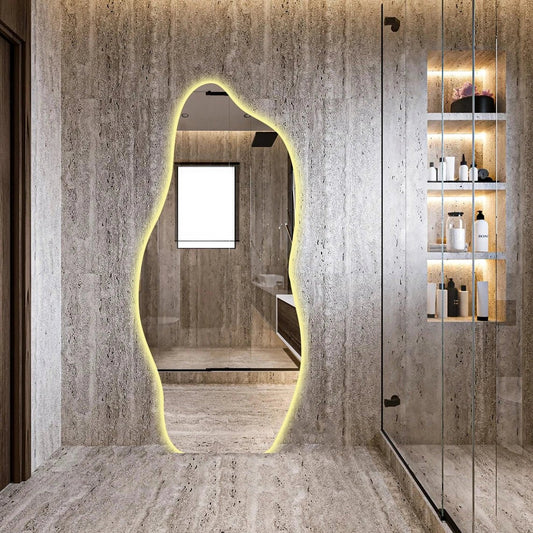 LED Full-Length Abstract Mirror – Contemporary Design with Touch Sensor & Ambient Lighting - Fabels