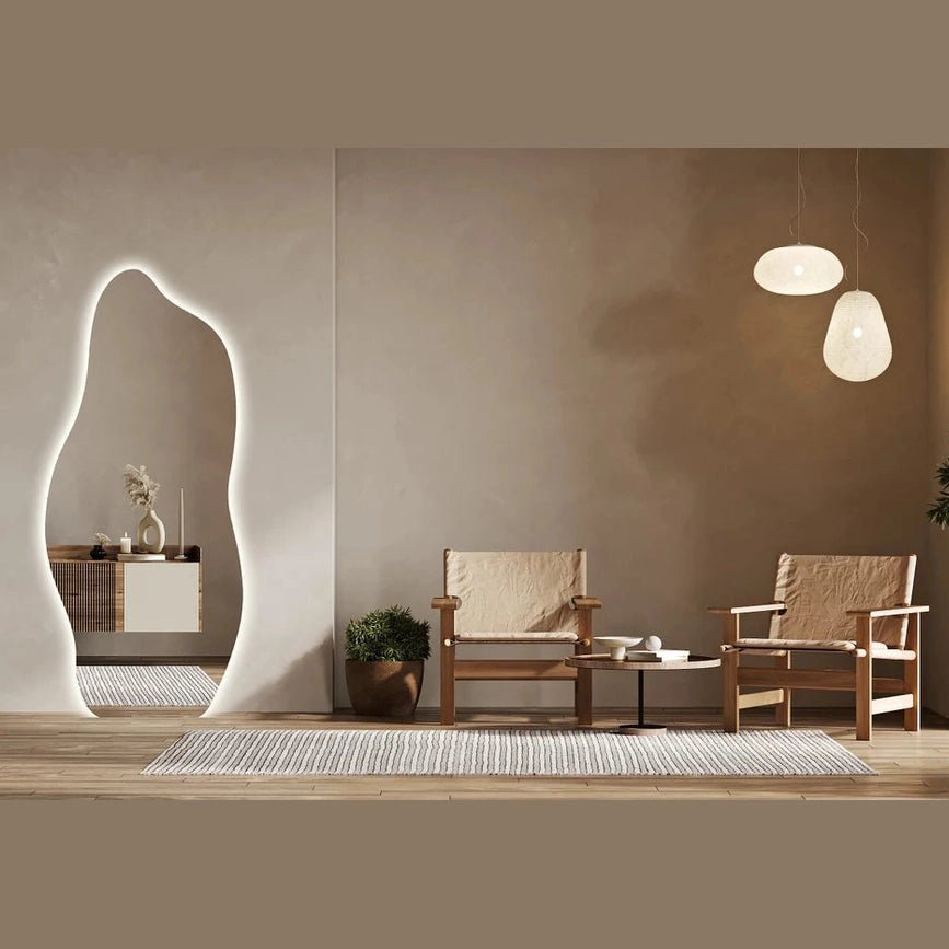 LED Full-Length Abstract Mirror – Contemporary Design with Touch Sensor & Ambient Lighting - Fabels