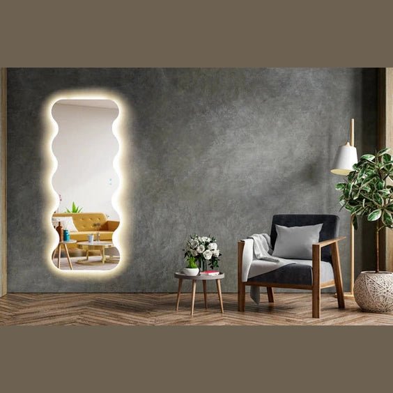 LED Full-Length Abstract Mirror – Modern Touch Sensor Design for Stylish Interiors - Fabels