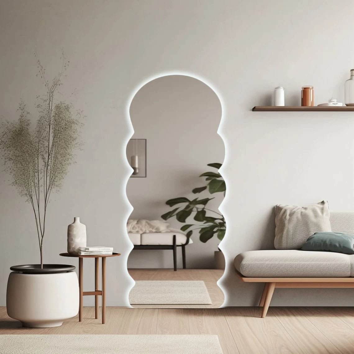 LED Full-Length Mirror with Abstract Design – Perfect Blend of Modern Aesthetics and Functionality - Fabels
