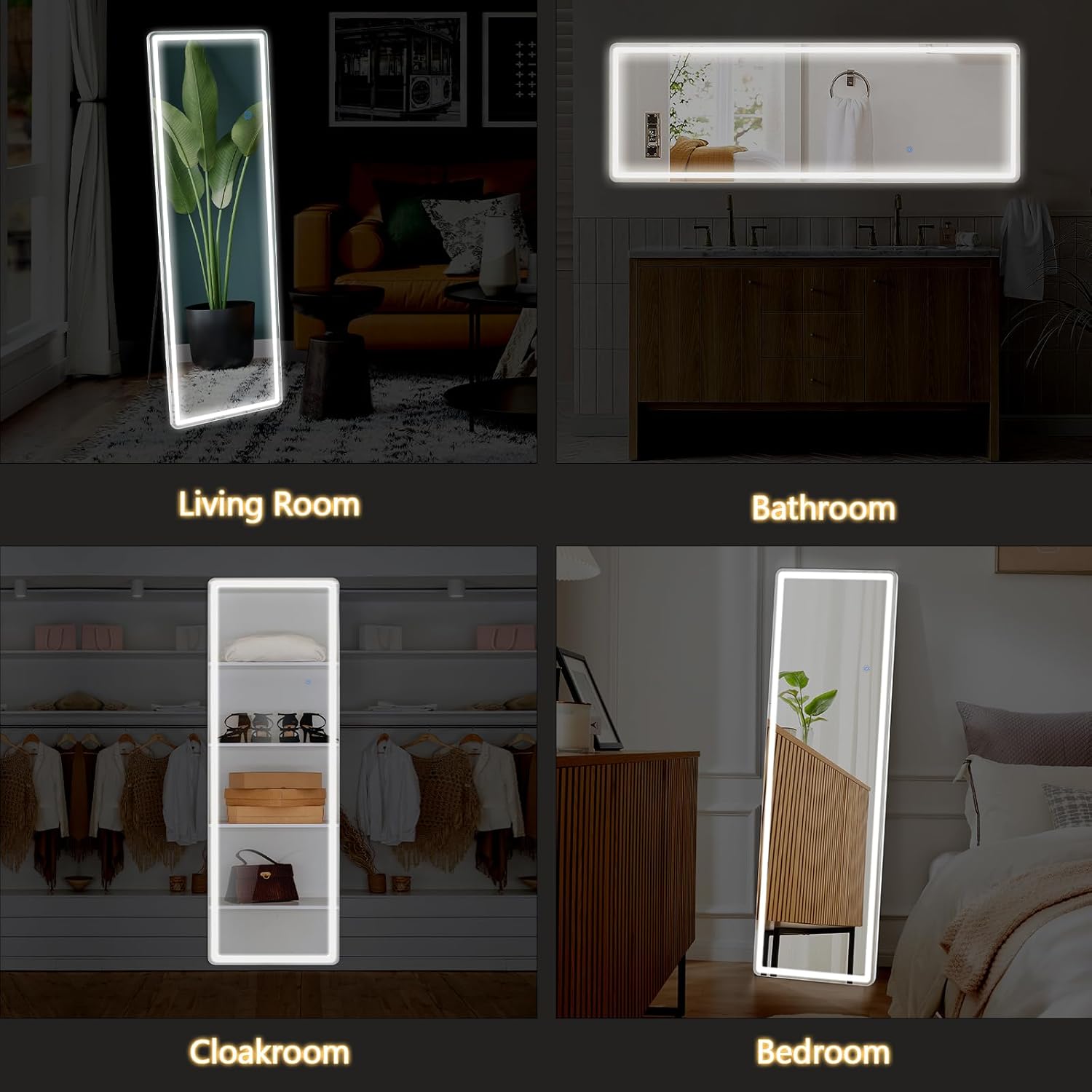 LED Full-Length Mirror with Stand, 3 Adjustable Light Modes, Touch Sensor & Dimmer – Stylish & Functional - Fabels