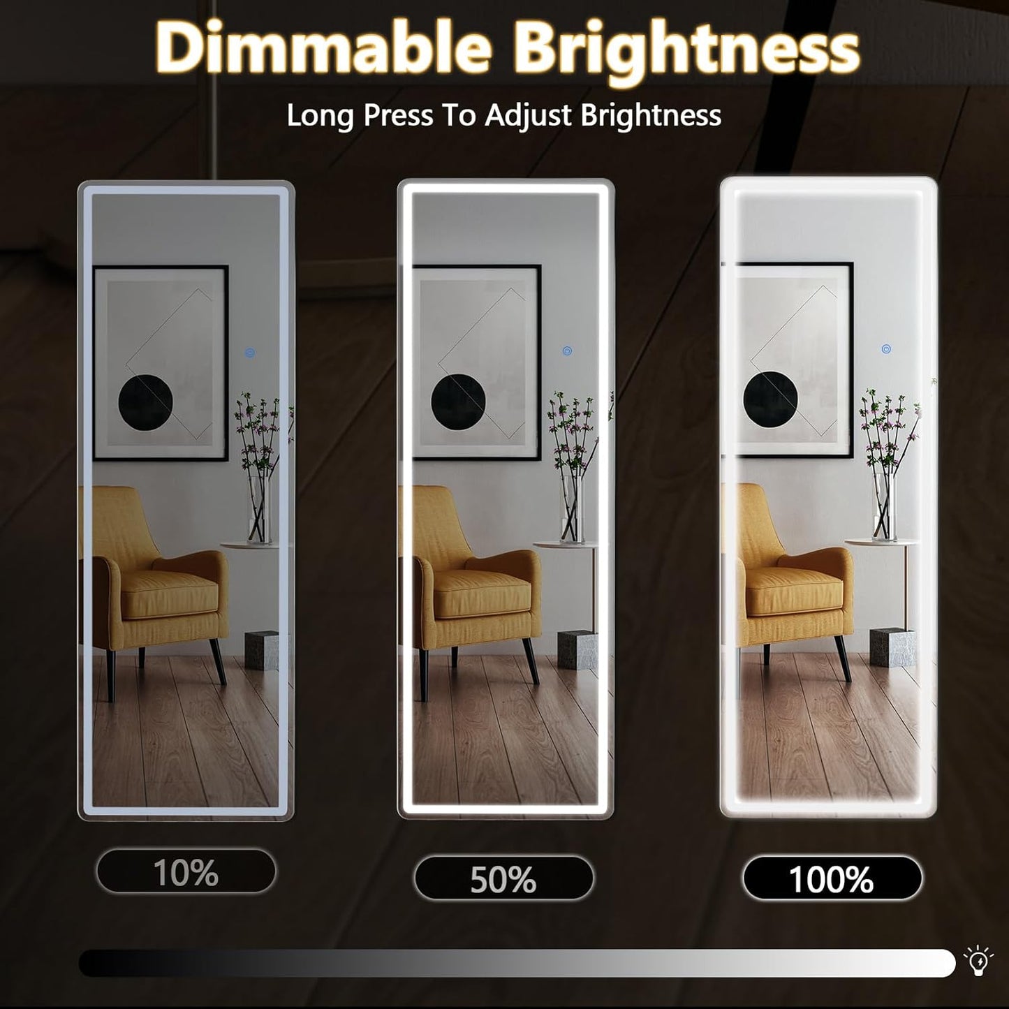 LED Full-Length Mirror with Stand, 3 Adjustable Light Modes, Touch Sensor & Dimmer – Stylish & Functional - Fabels