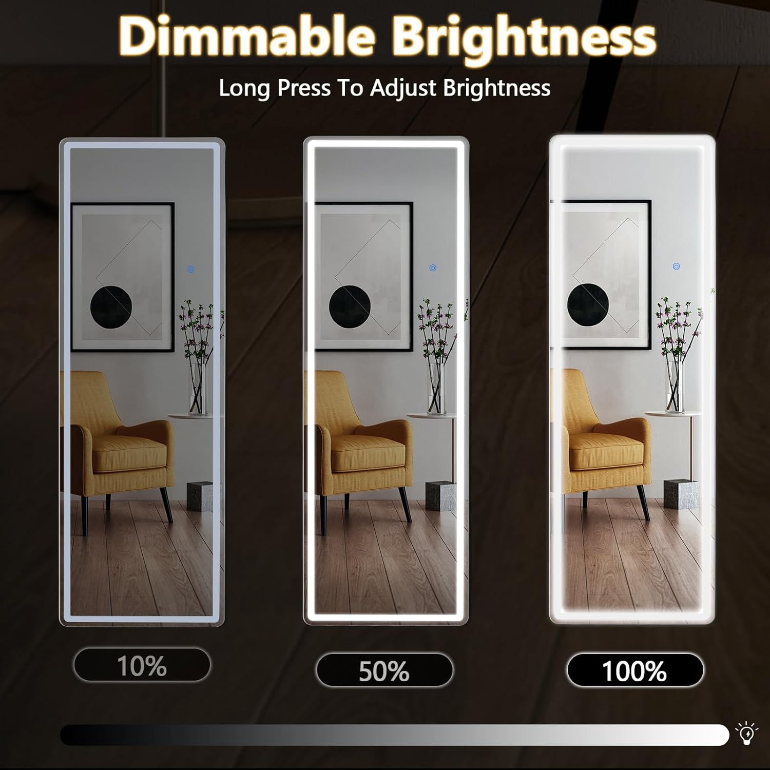 LED Full-Length Mirror with Stand, 3 Adjustable Light Modes, Touch Sensor & Dimmer – Stylish & Functional - Fabels