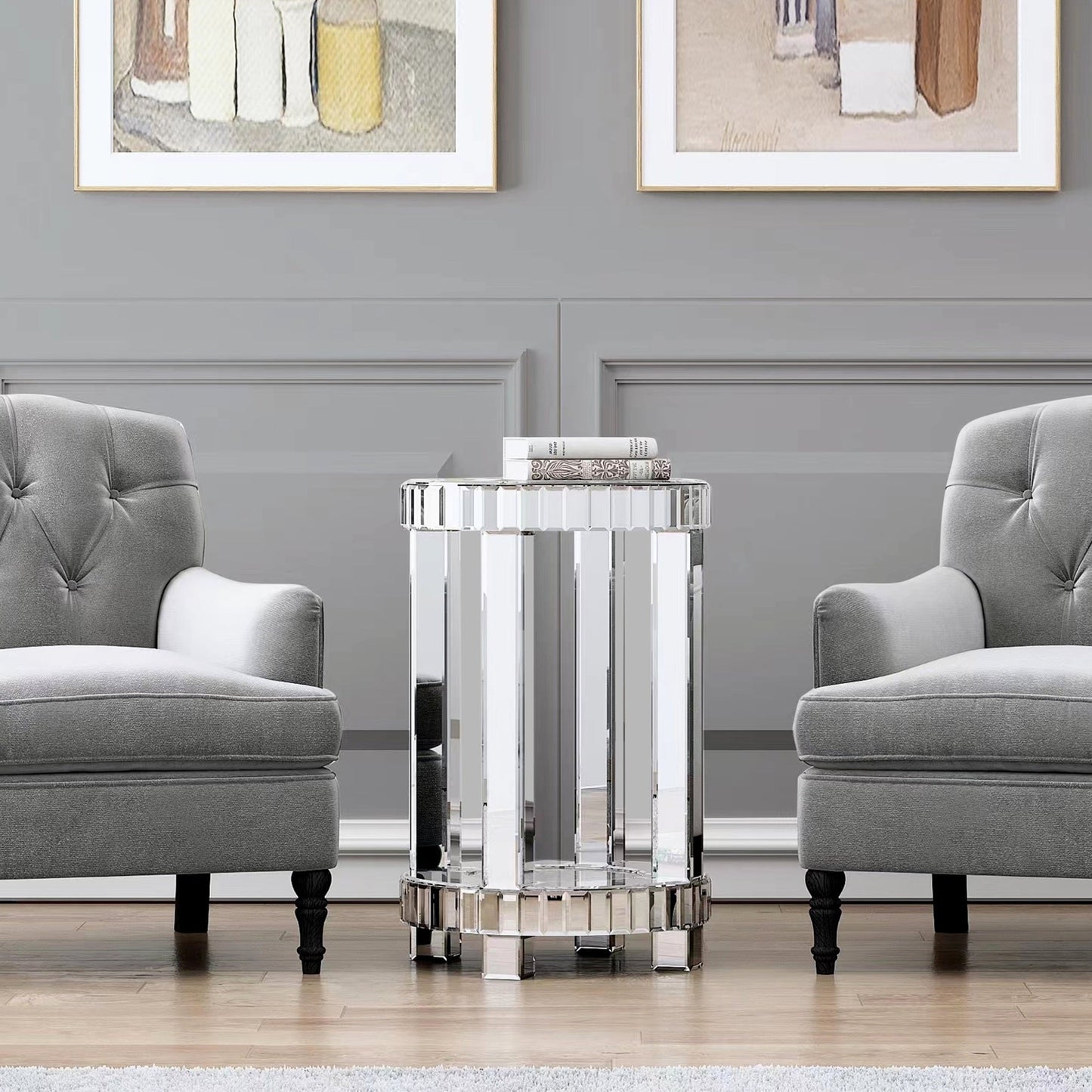 Luxe Crystal Mirrored Round Side Table – Elegant Accent Piece - Fabels