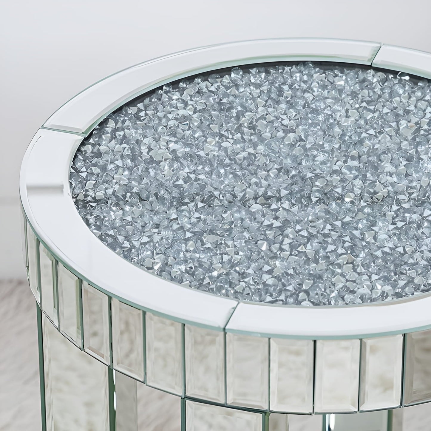 Luxe Crystal Mirrored Round Side Table – Elegant Accent Piece - Fabels
