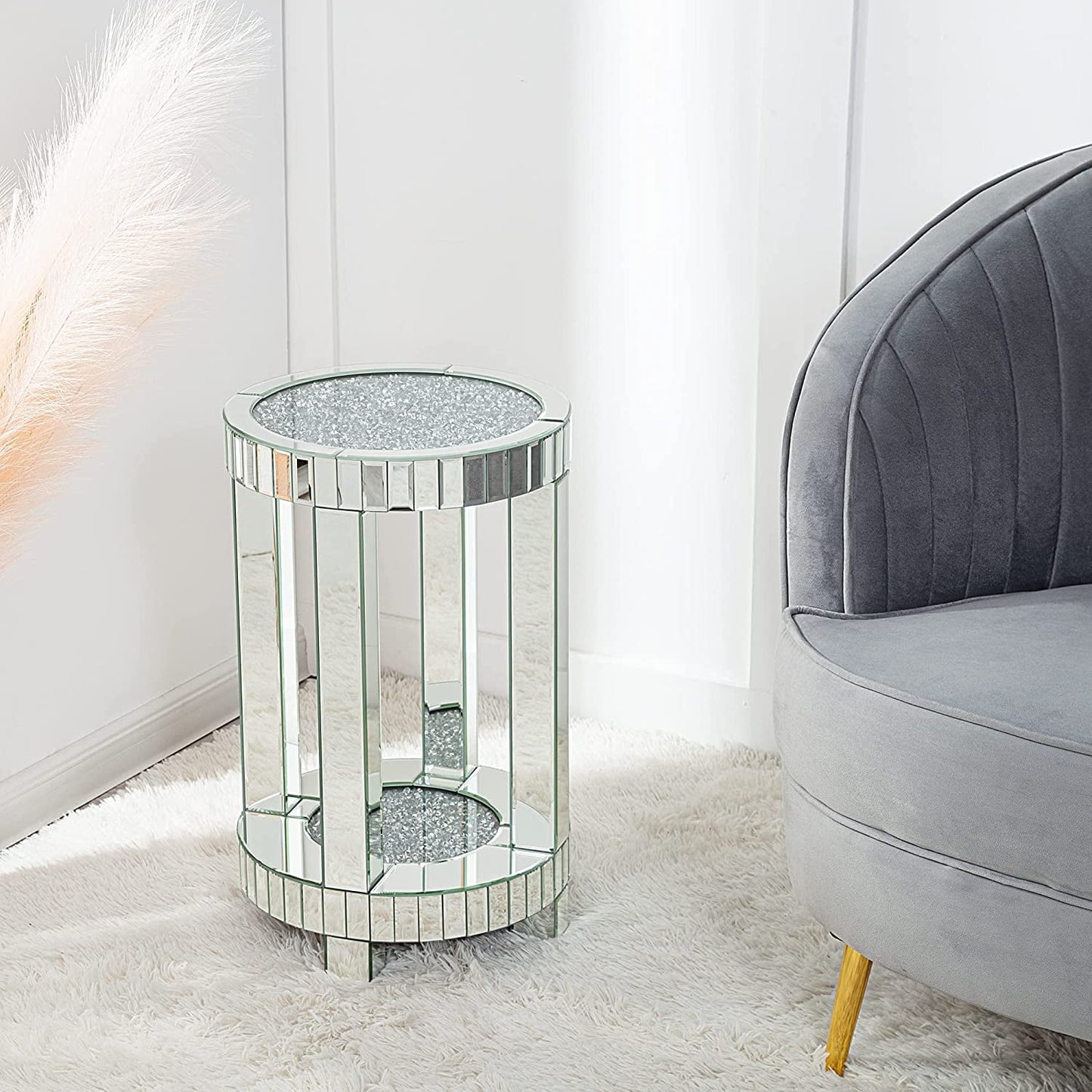 Luxe Crystal Mirrored Round Side Table – Elegant Accent Piece - Fabels
