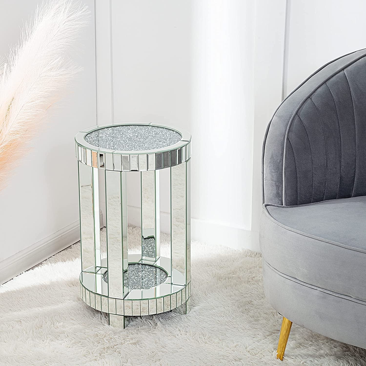 Luxe Crystal Mirrored Round Side Table – Elegant Accent Piece - Fabels