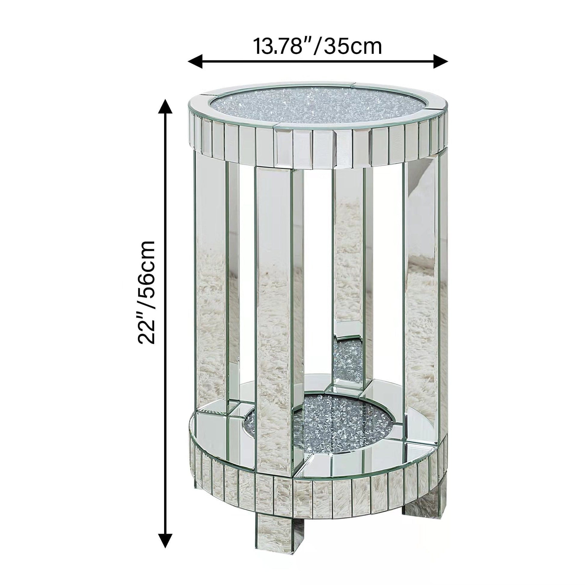 Luxe Crystal Mirrored Round Side Table – Elegant Accent Piece - Fabels