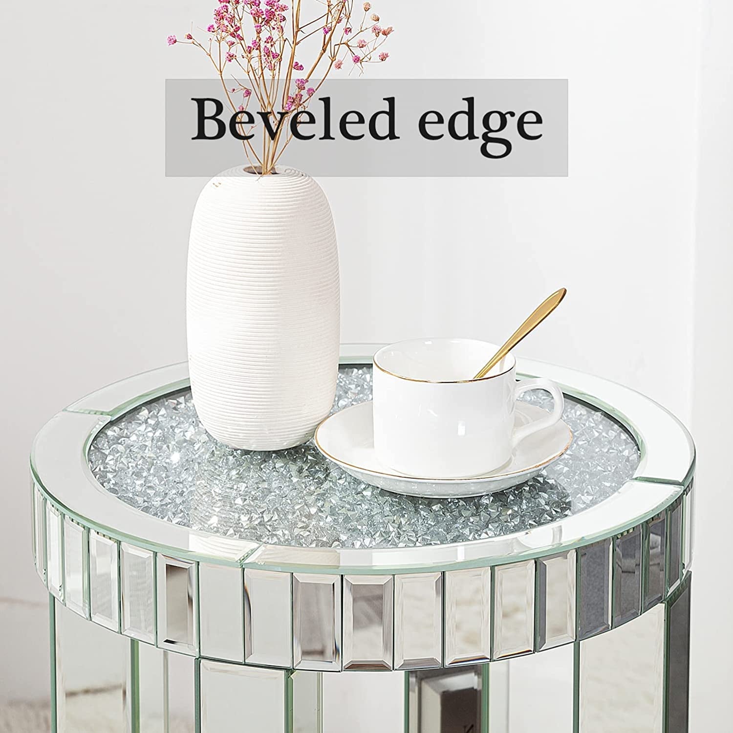 Luxe Crystal Mirrored Round Side Table – Elegant Accent Piece - Fabels