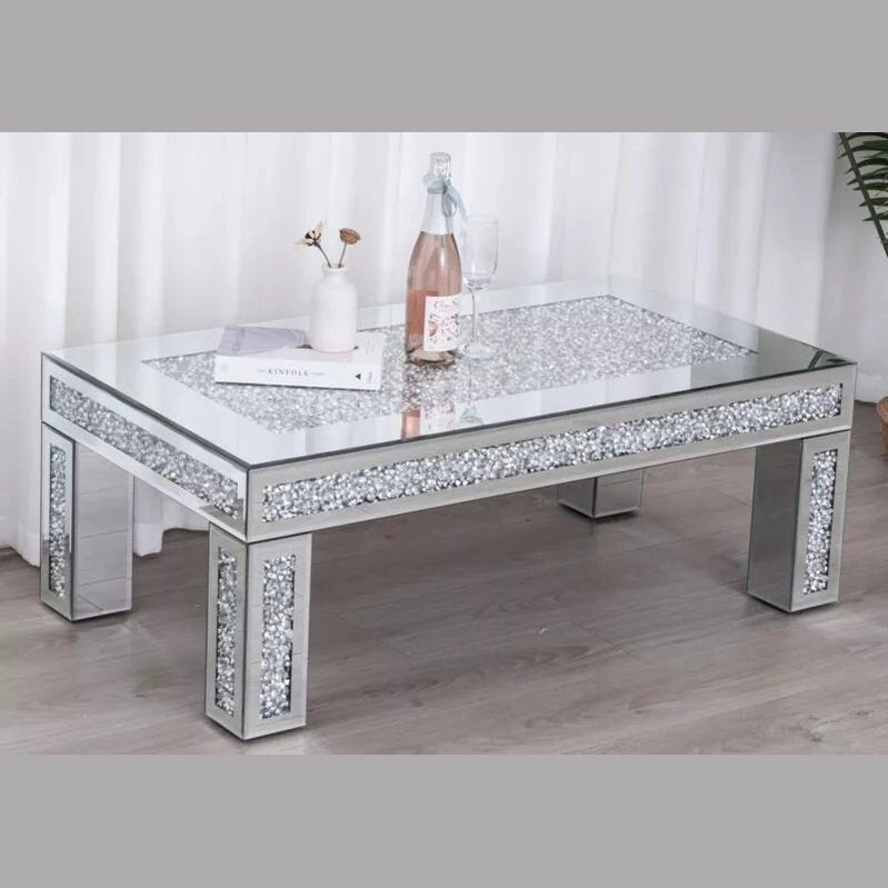 Luxury Crushed Diamond Mirrored Coffee Table – Elegant Sparkle for Modern Spaces - Fabels
