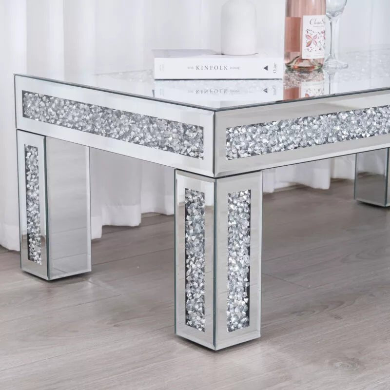 Luxury Crushed Diamond Mirrored Coffee Table – Elegant Sparkle for Modern Spaces - Fabels