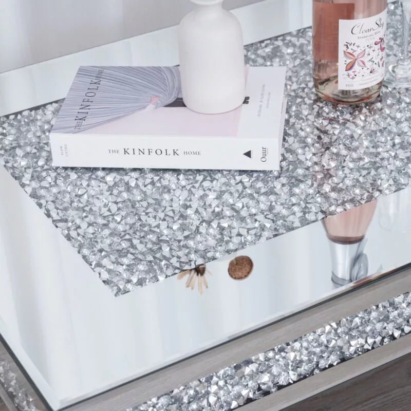 Luxury Crushed Diamond Mirrored Coffee Table – Elegant Sparkle for Modern Spaces - Fabels