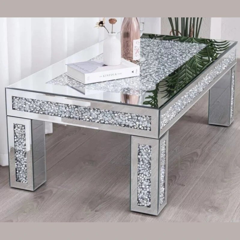 Luxury Crushed Diamond Mirrored Coffee Table – Elegant Sparkle for Modern Spaces - Fabels