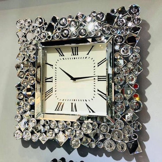 Luxury Crystal - Embellished Mirrored Wall Clock – Timeless Elegance - Fabels