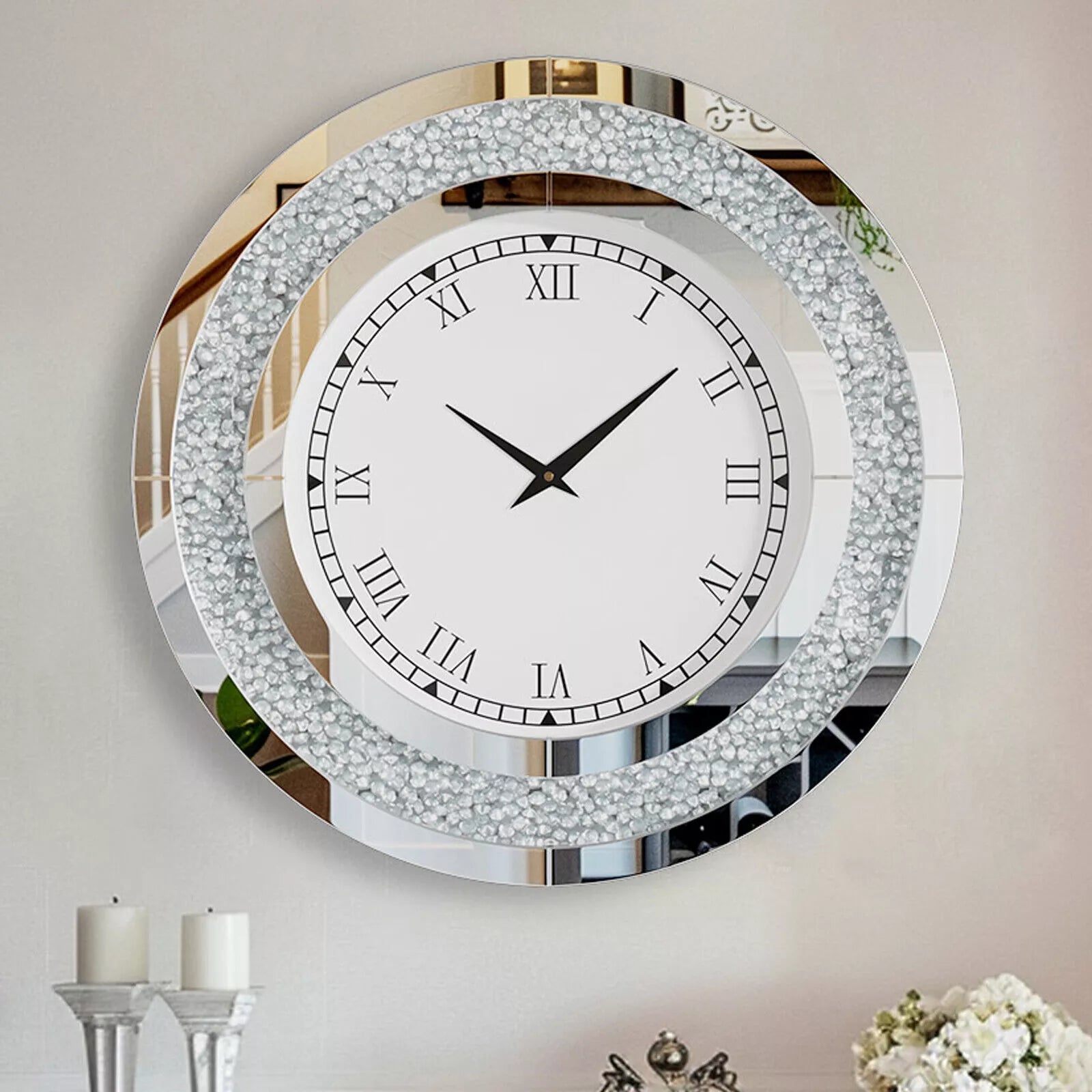 Luxury Crystal Mirrored Wall Clock – A Statement of Elegance - Fabels