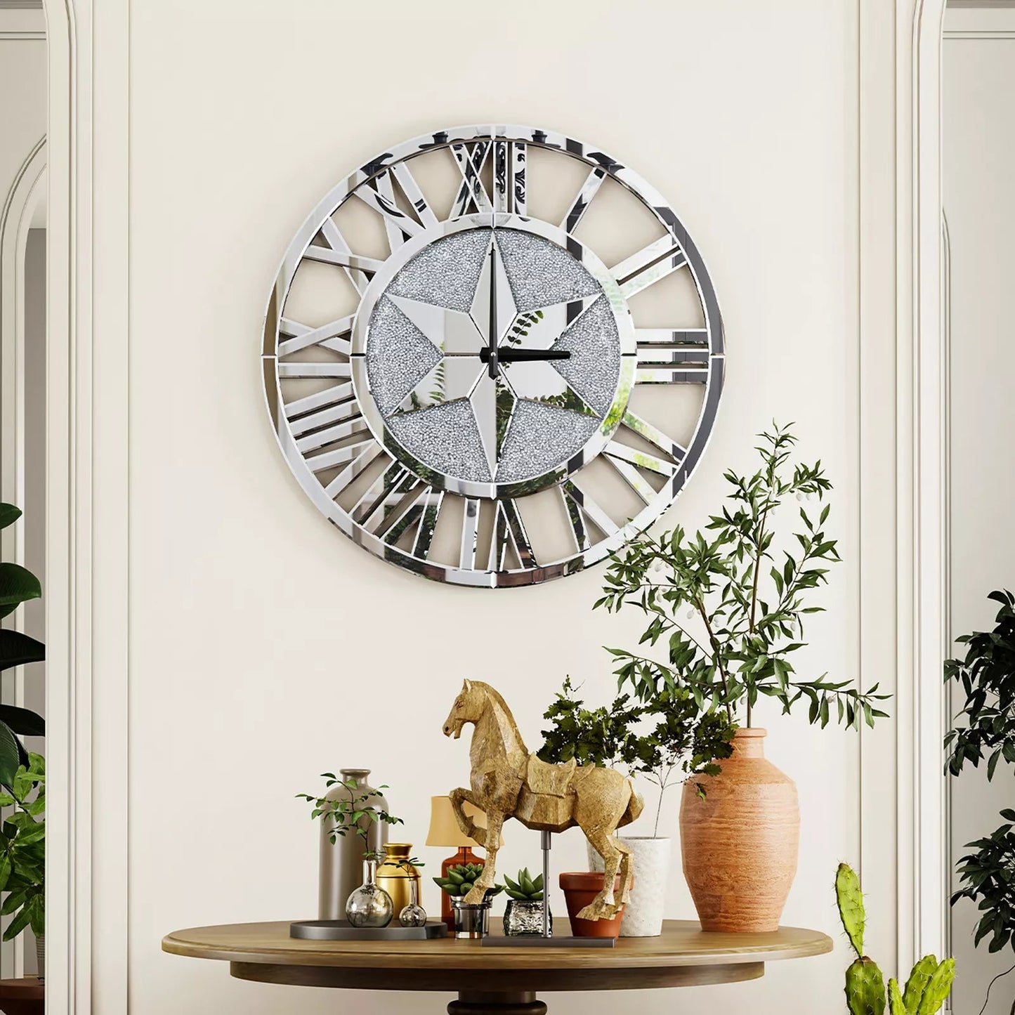 Luxury Crystal Star Mirrored Wall Clock – A Stunning Statement Piece - Fabels
