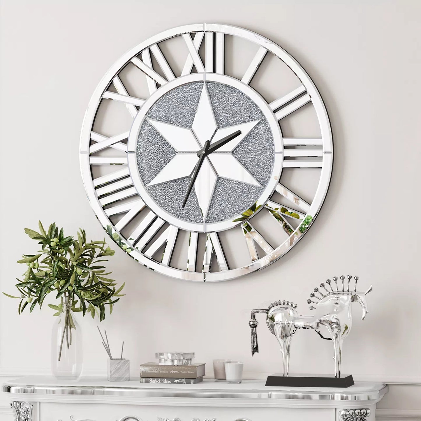 Luxury Crystal Star Mirrored Wall Clock – A Stunning Statement Piece - Fabels