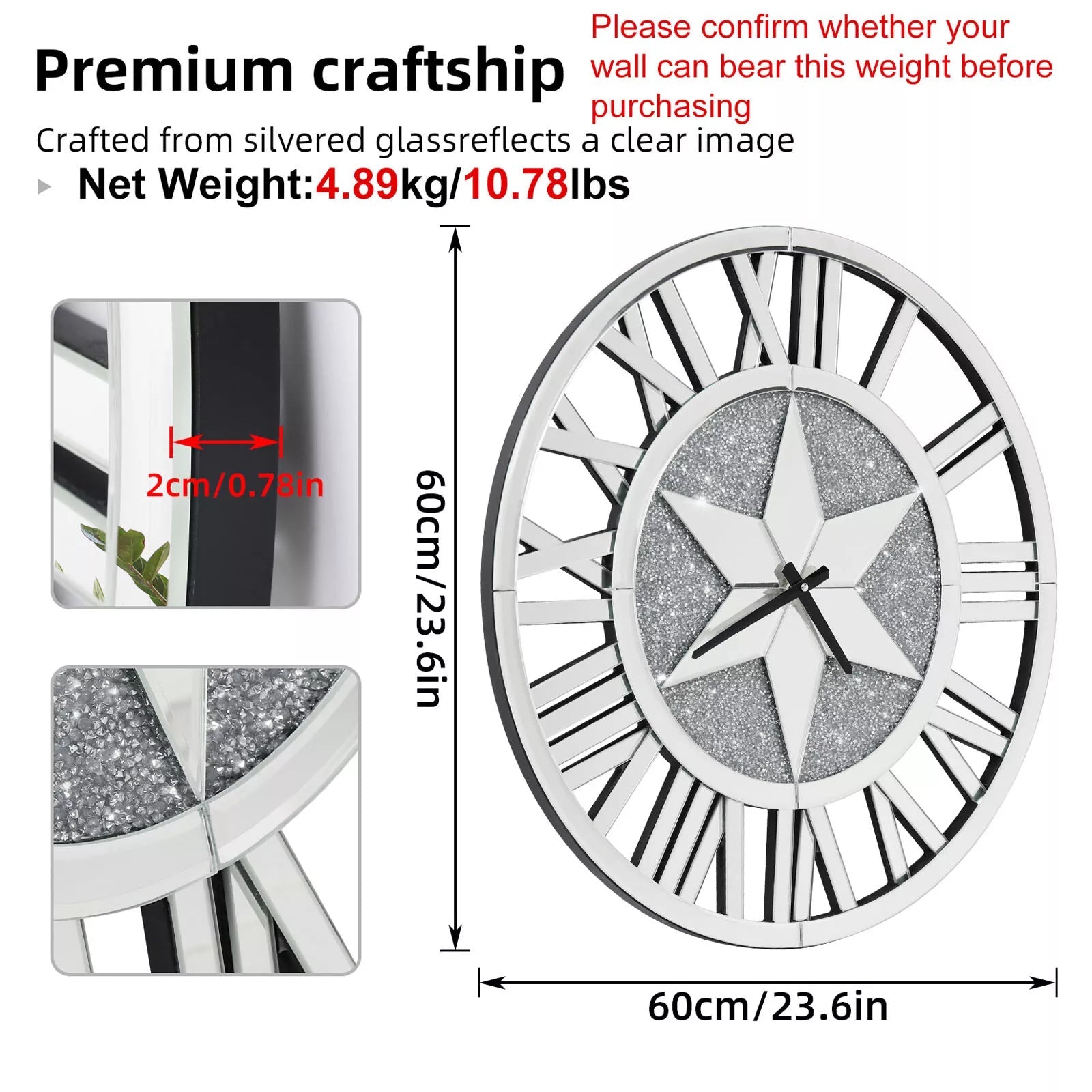 Luxury Crystal Star Mirrored Wall Clock – A Stunning Statement Piece - Fabels