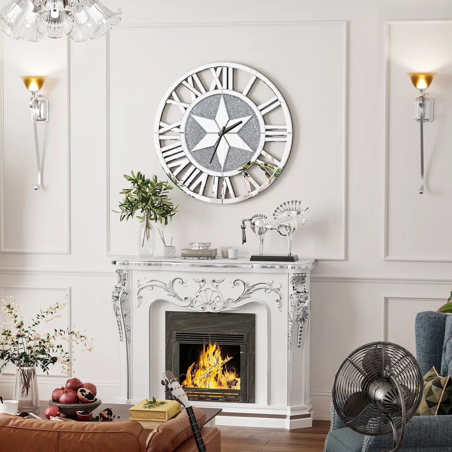 Luxury Crystal Star Mirrored Wall Clock – A Stunning Statement Piece - Fabels