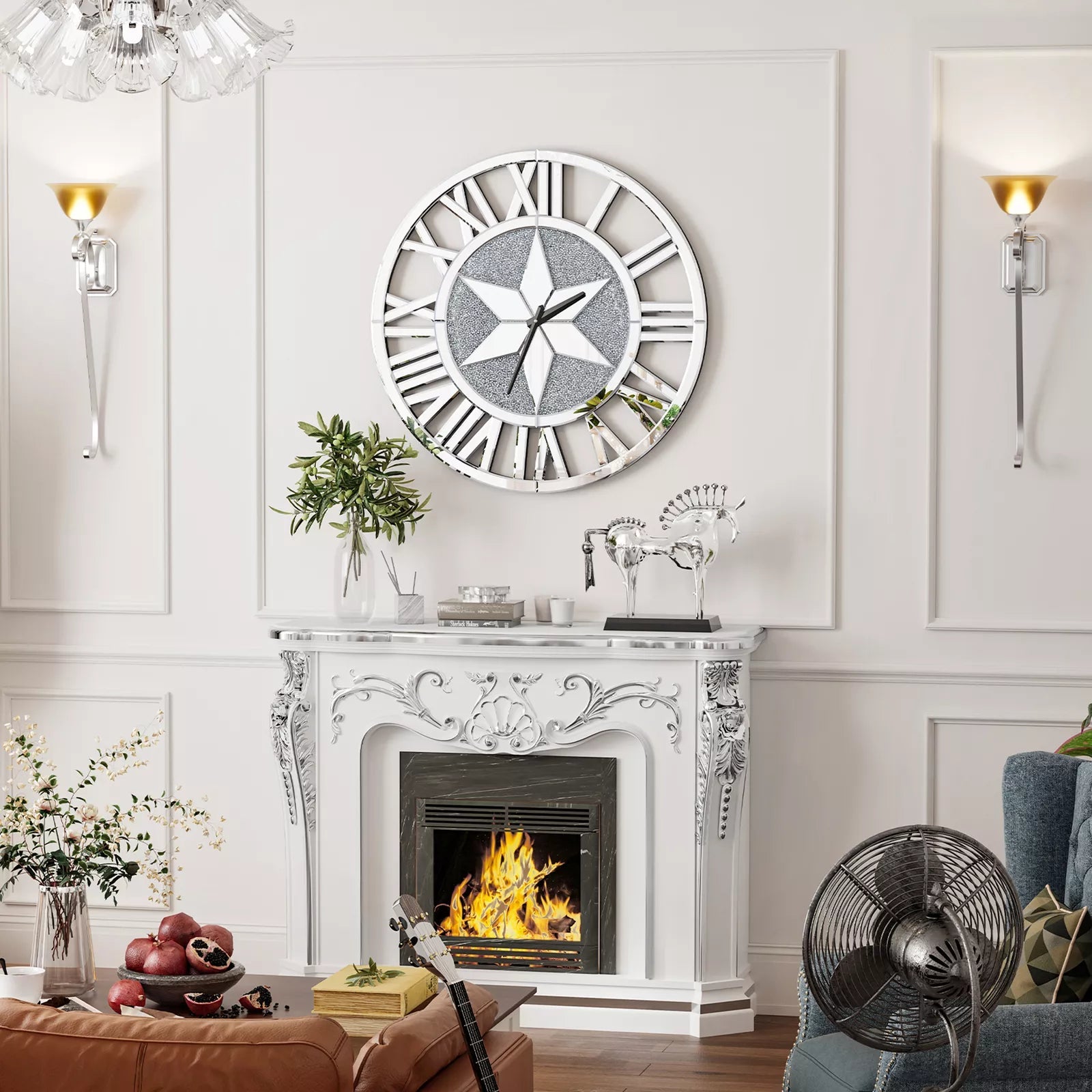 Luxury Crystal Star Mirrored Wall Clock – A Stunning Statement Piece - Fabels