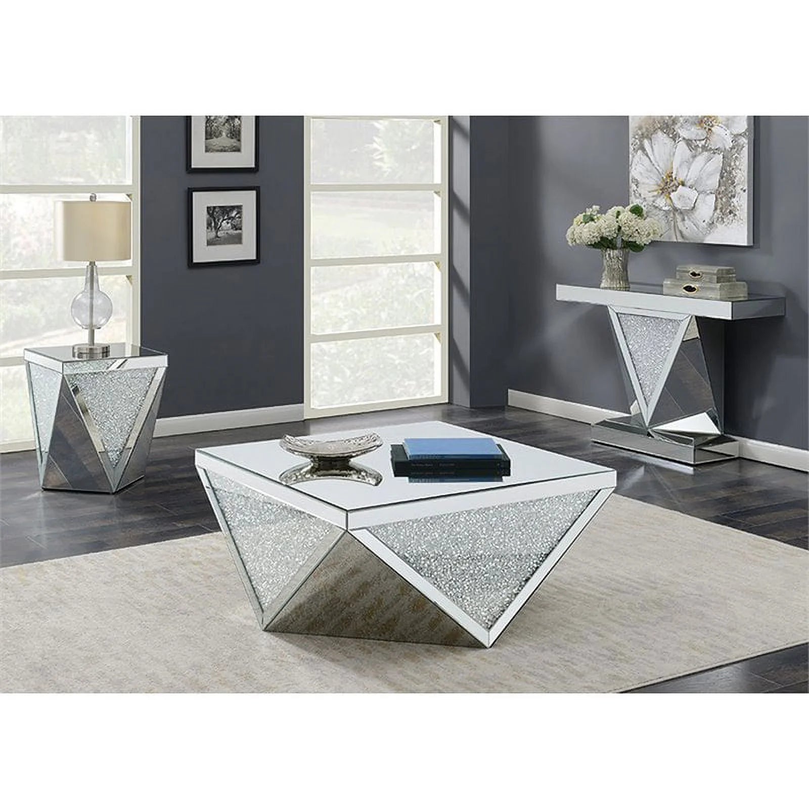 Luxury Diamond Mirrored Coffee Table – Crushed Crystal Elegance - Fabels