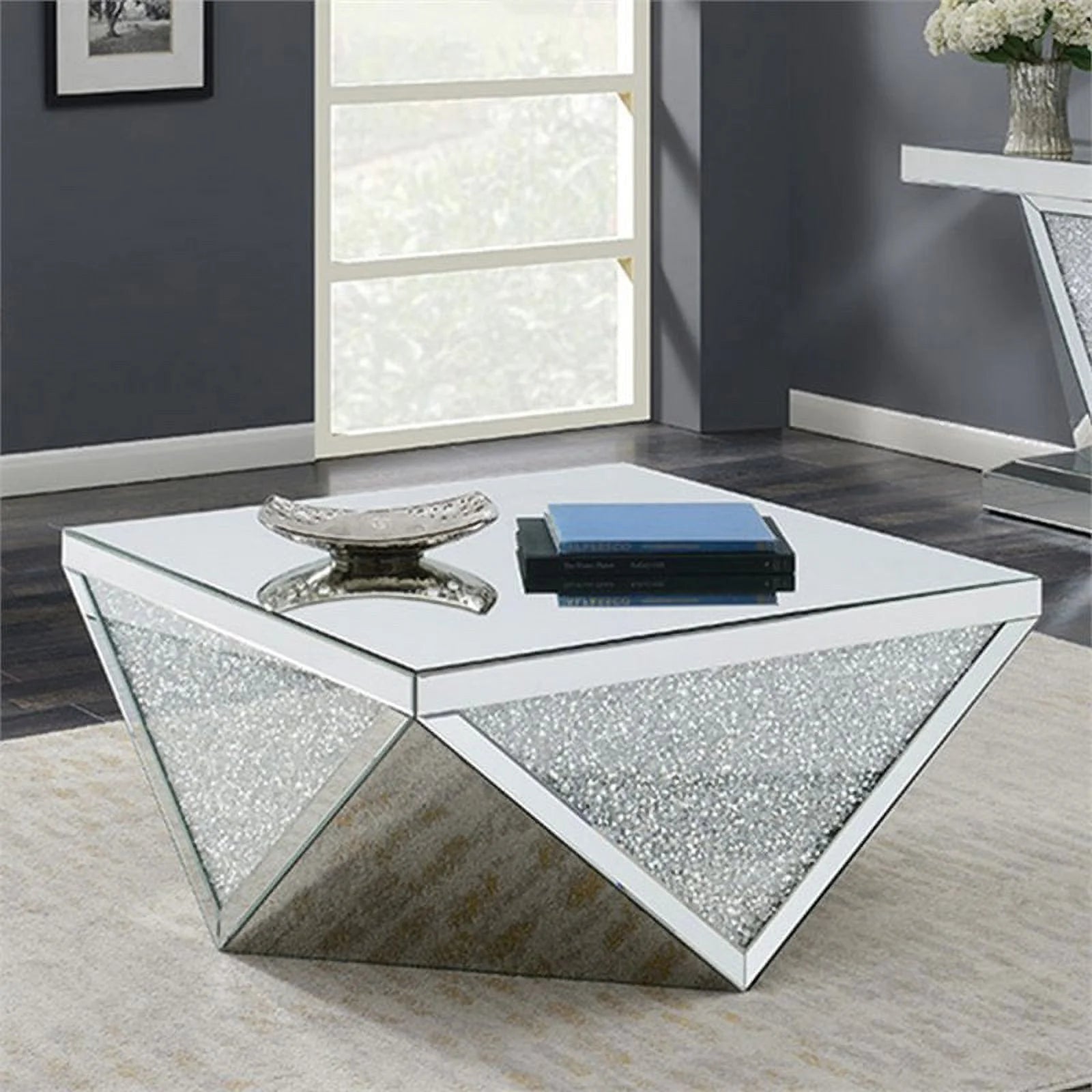 Luxury Diamond Mirrored Coffee Table – Crushed Crystal Elegance - Fabels