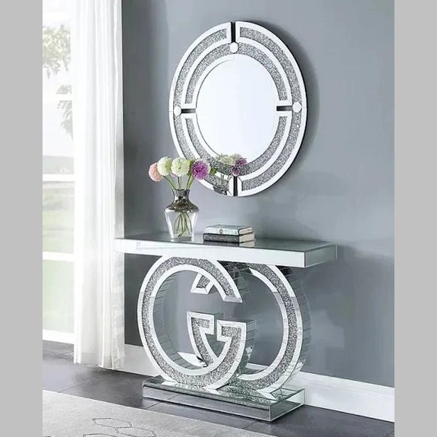 💎 Luxury Mirrored Console Table with Double "G" Crushed Crystal Base 💎 - Fabels
