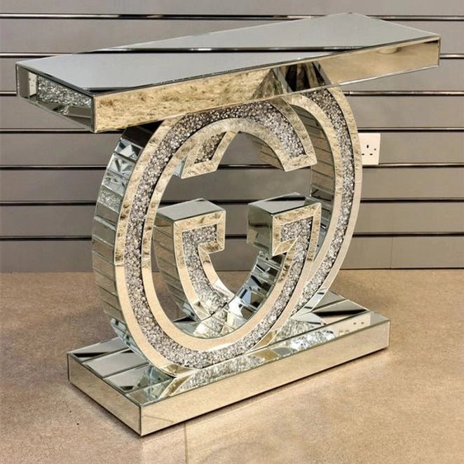 💎 Luxury Mirrored Console Table with Double "G" Crushed Crystal Base 💎 - Fabels