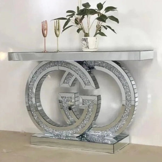 💎 Luxury Mirrored Console Table with Double "G" Crushed Crystal Base 💎 - Fabels