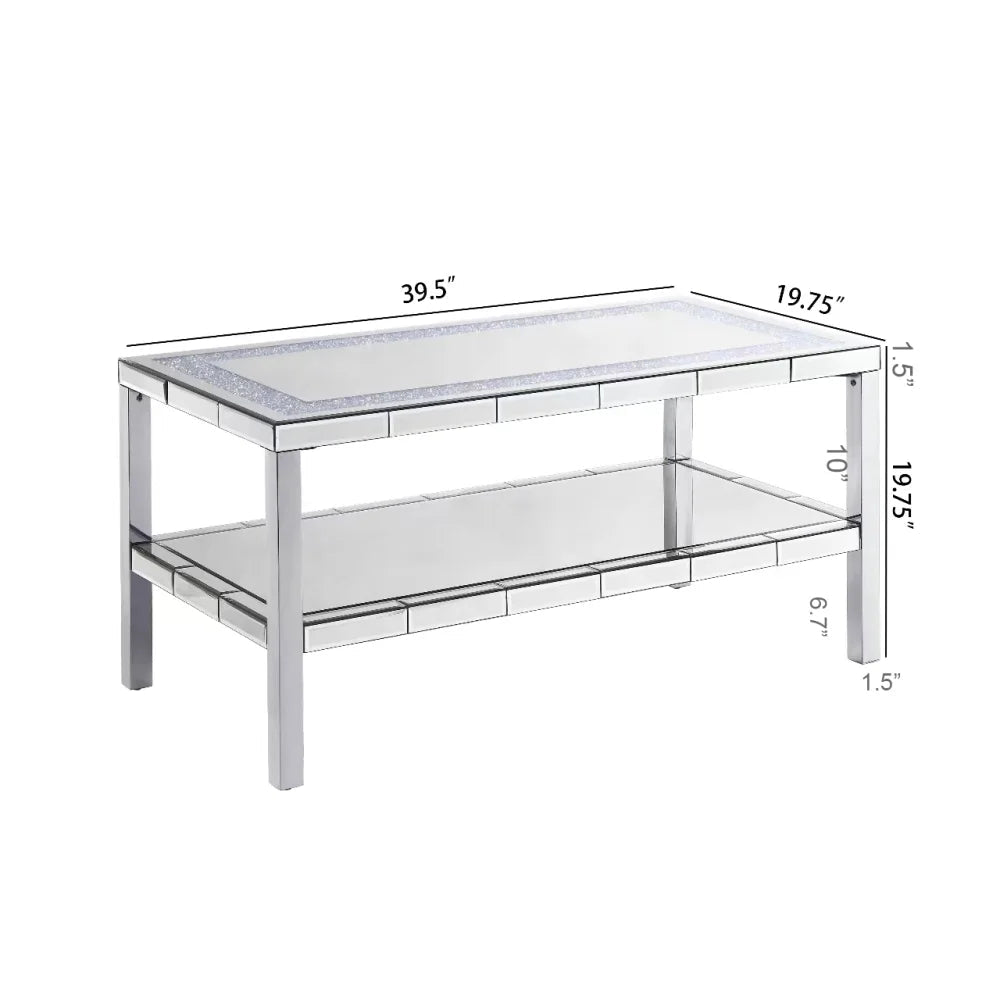 Luxury Mirrored Square Coffee Table with Faux Diamond Inlay – Modern Elegance - Fabels