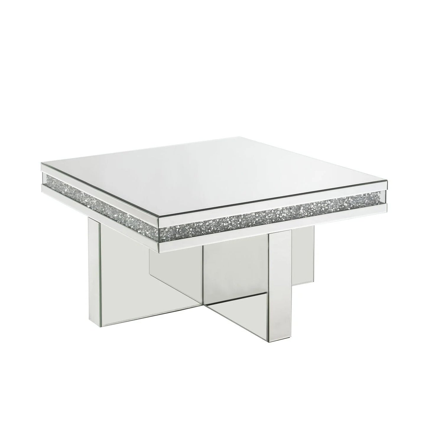 Luxury Mirrored Square Coffee Table with Faux Diamond Inlay – Modern Elegance - Fabels