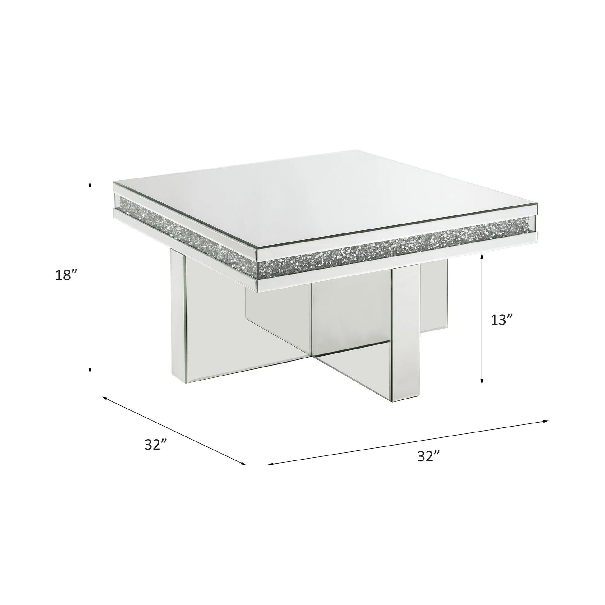 Luxury Mirrored Square Coffee Table with Faux Diamond Inlay – Modern Elegance - Fabels