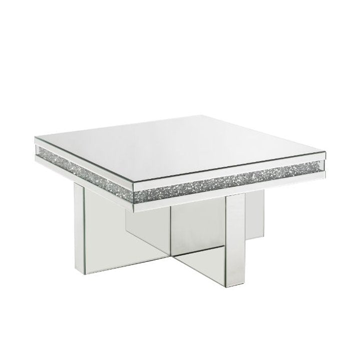 Luxury Mirrored Square Coffee Table with Faux Diamond Inlay – Modern Elegance - Fabels