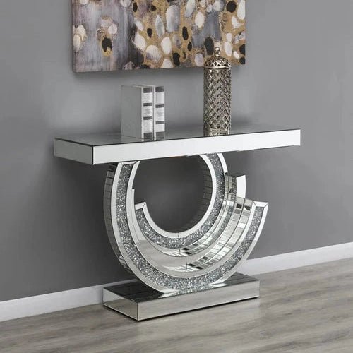 💎 Luxury Silver Mirrored Console Table with Crushed Crystal Accents 💎 - Fabels