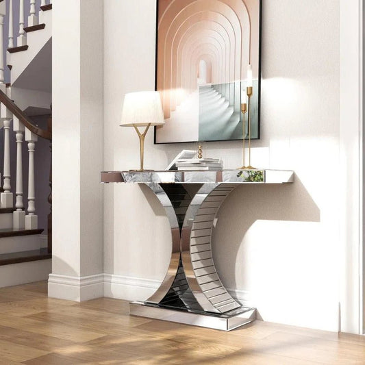 Mariahann 43.3" Mirrored Glass Console Table – A Statement of Elegance & Luxury - Fabels