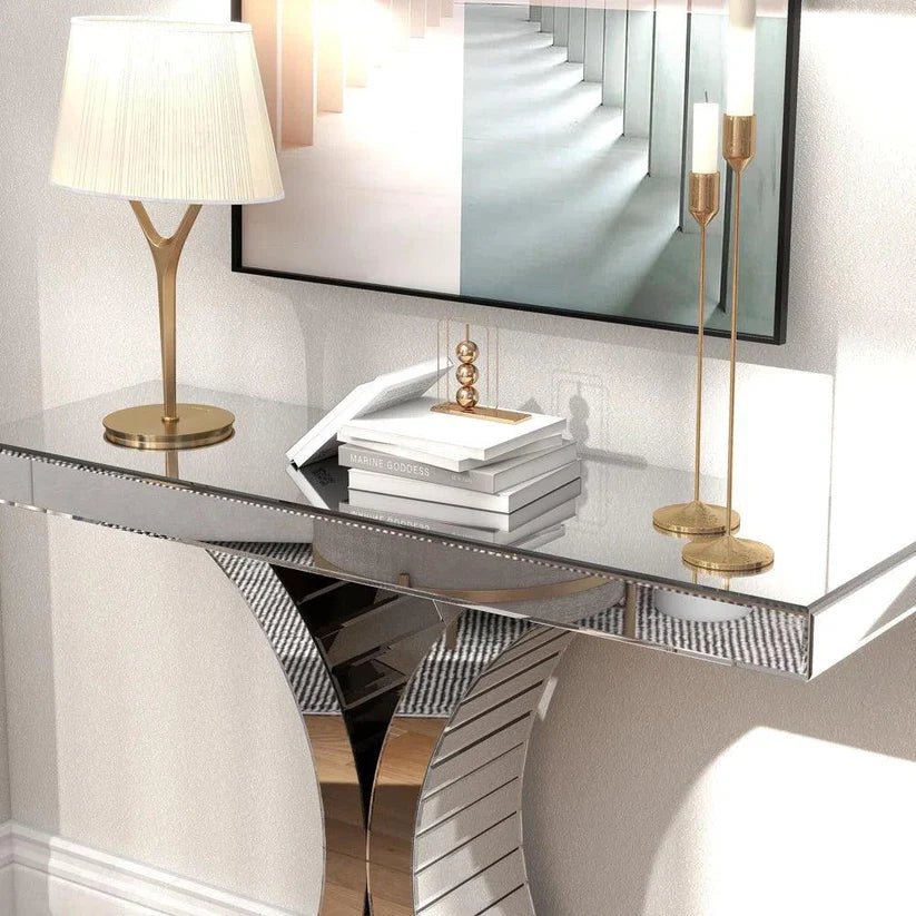 Mariahann 43.3" Mirrored Glass Console Table – A Statement of Elegance & Luxury - Fabels