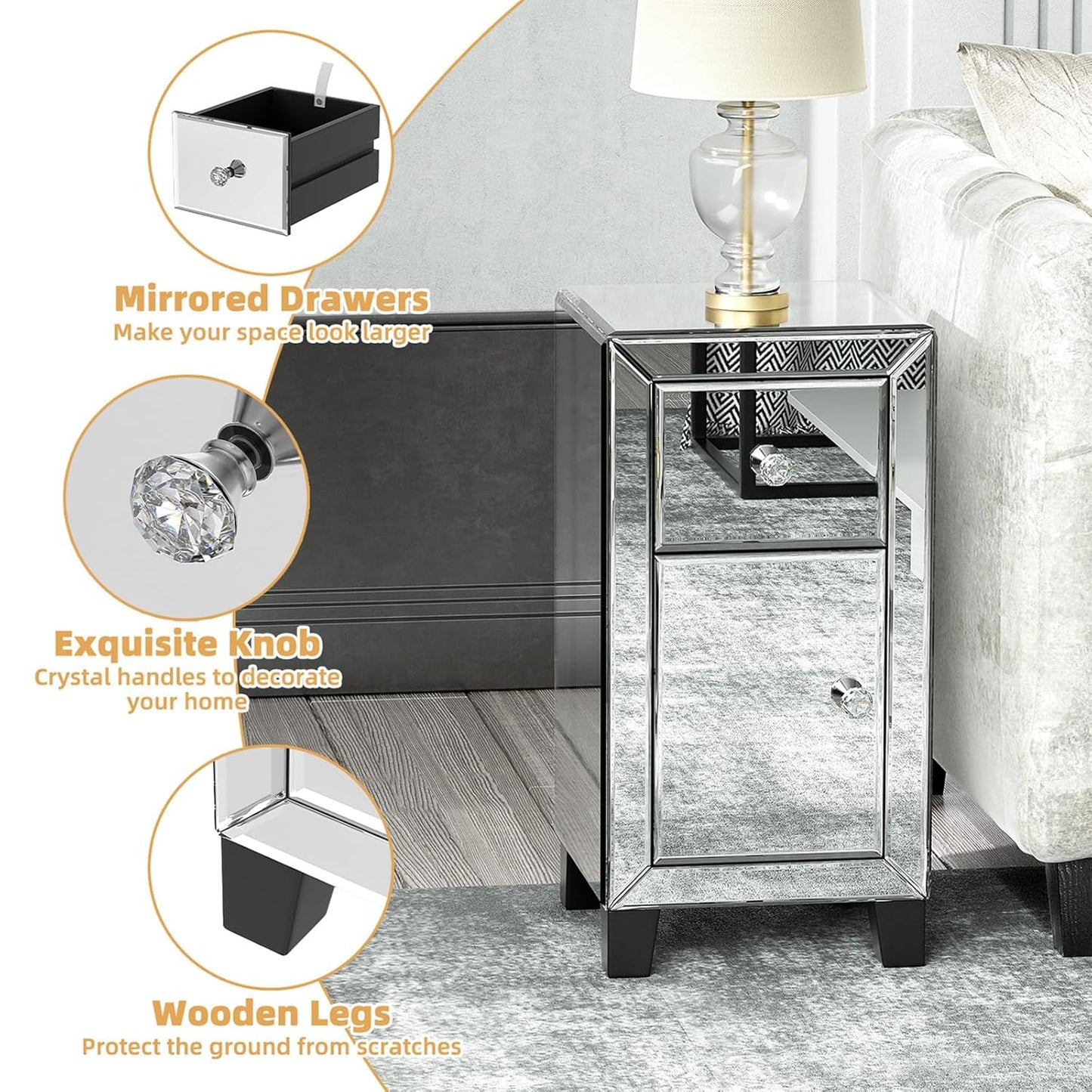 ✨ Mirrored 2 - Drawer Bedside Table – A Touch of Elegance for Your Bedroom! ✨ - Fabels