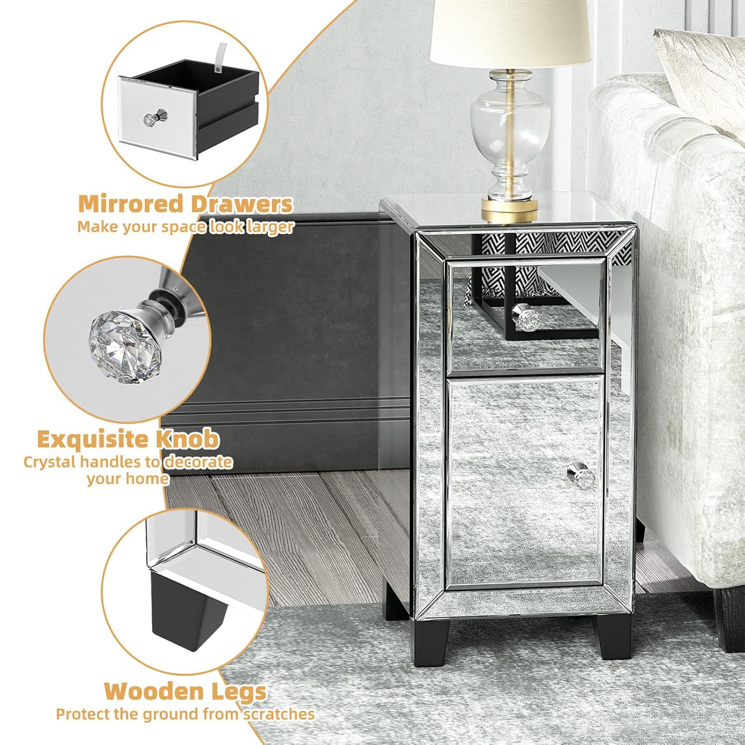 ✨ Mirrored 2 - Drawer Bedside Table – A Touch of Elegance for Your Bedroom! ✨ - Fabels