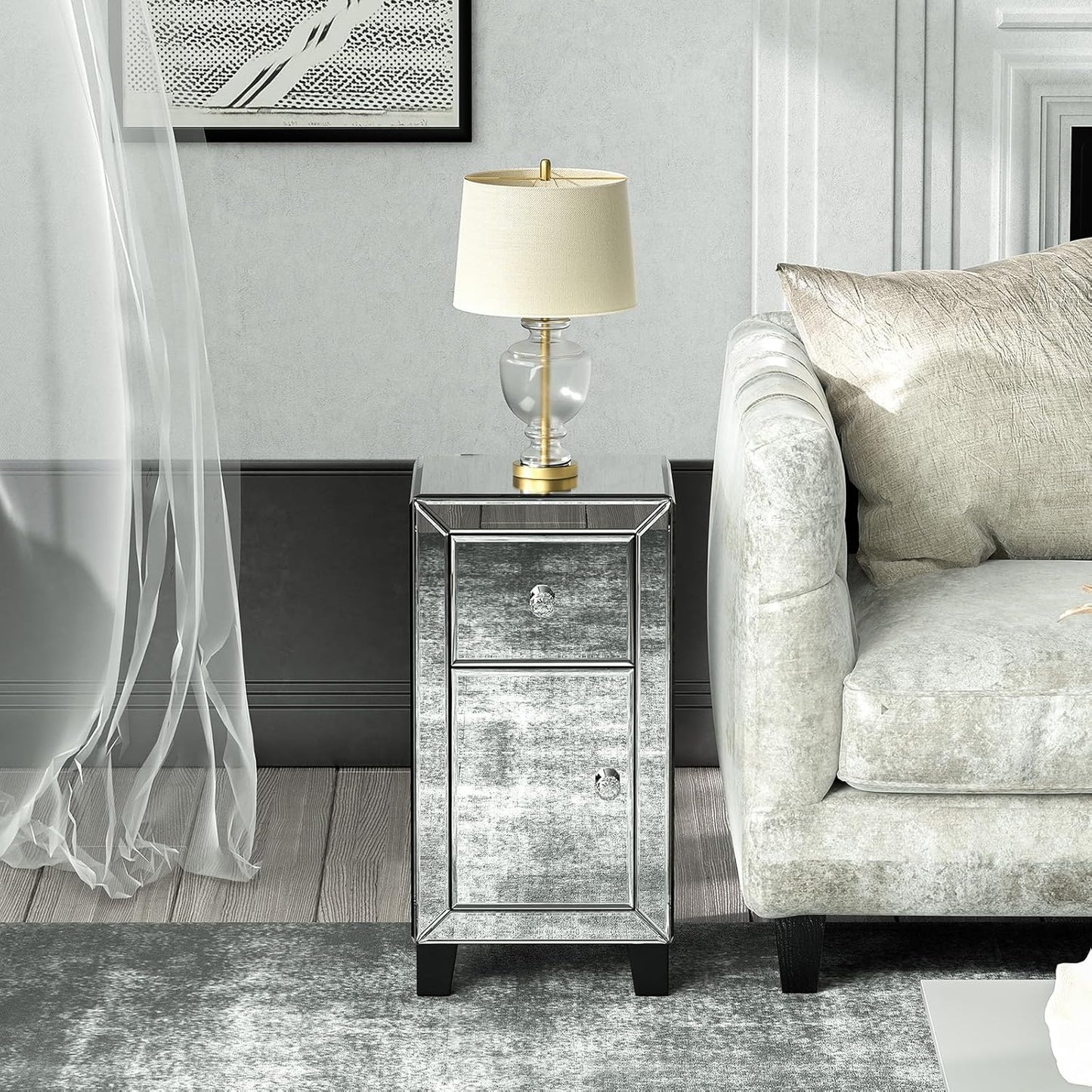 ✨ Mirrored 2 - Drawer Bedside Table – A Touch of Elegance for Your Bedroom! ✨ - Fabels