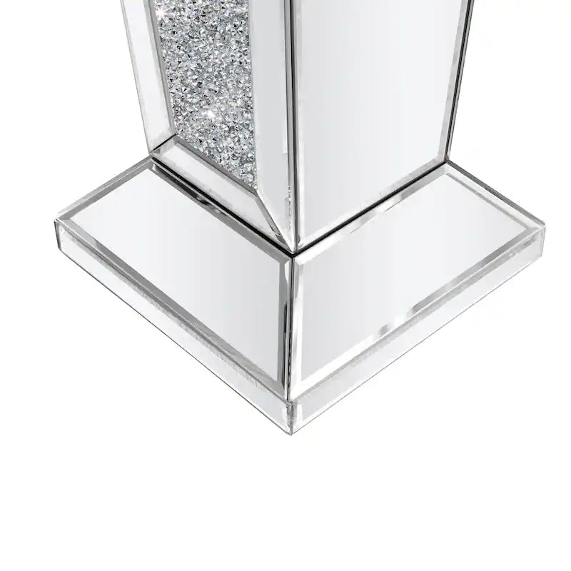 Mirrored Crushed Diamond Tall End Table – Elegant Display Stand - Fabels